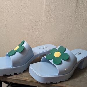 ASOS Light Blue Sandals with Green Floral Accent